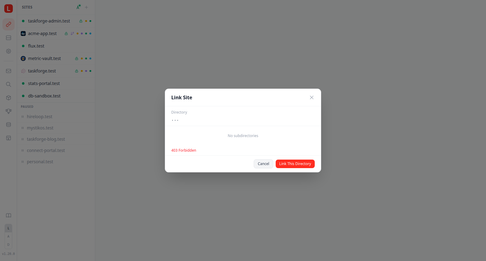 Link Site modal