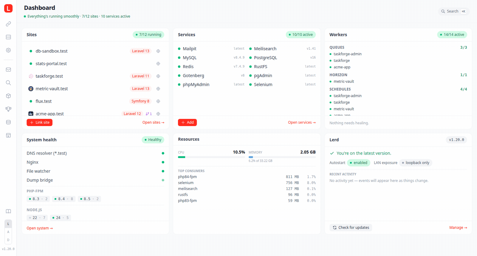 Lerd dashboard