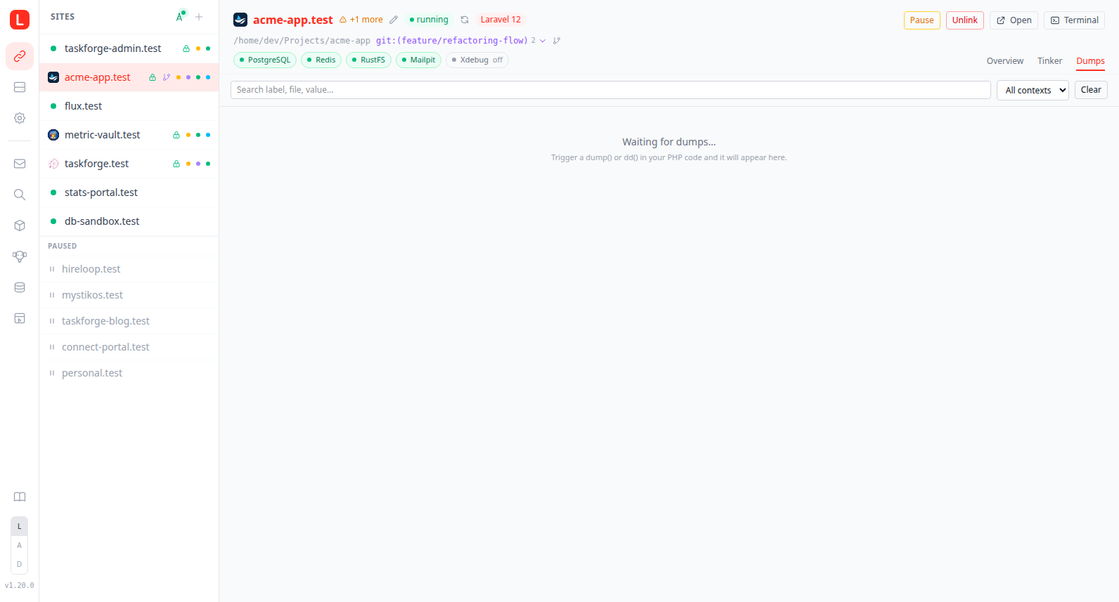 Dump viewer on a site's Dumps tab
